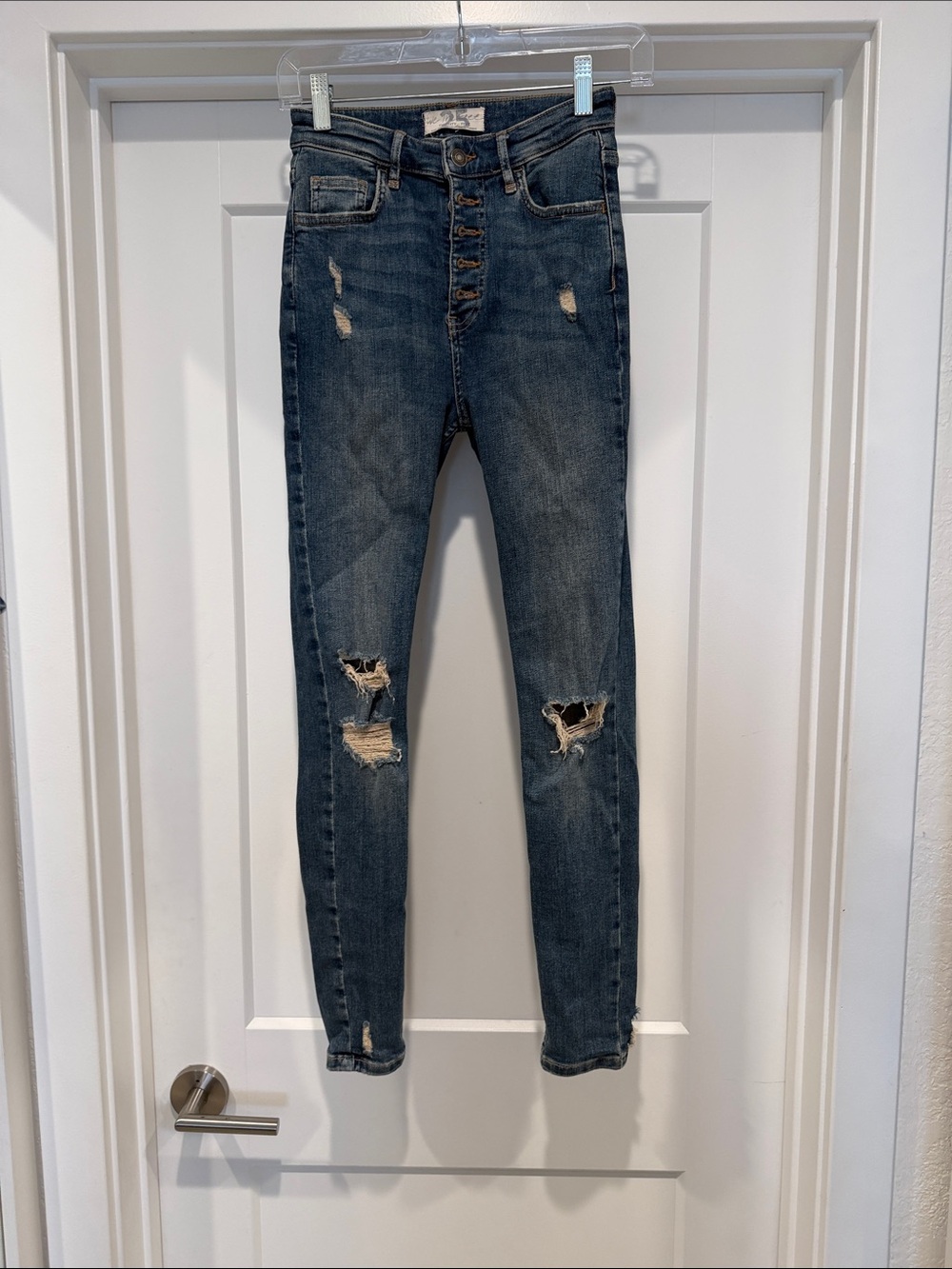 We The Free Distressed High-Rise Skinny Jeans - Dark Blue